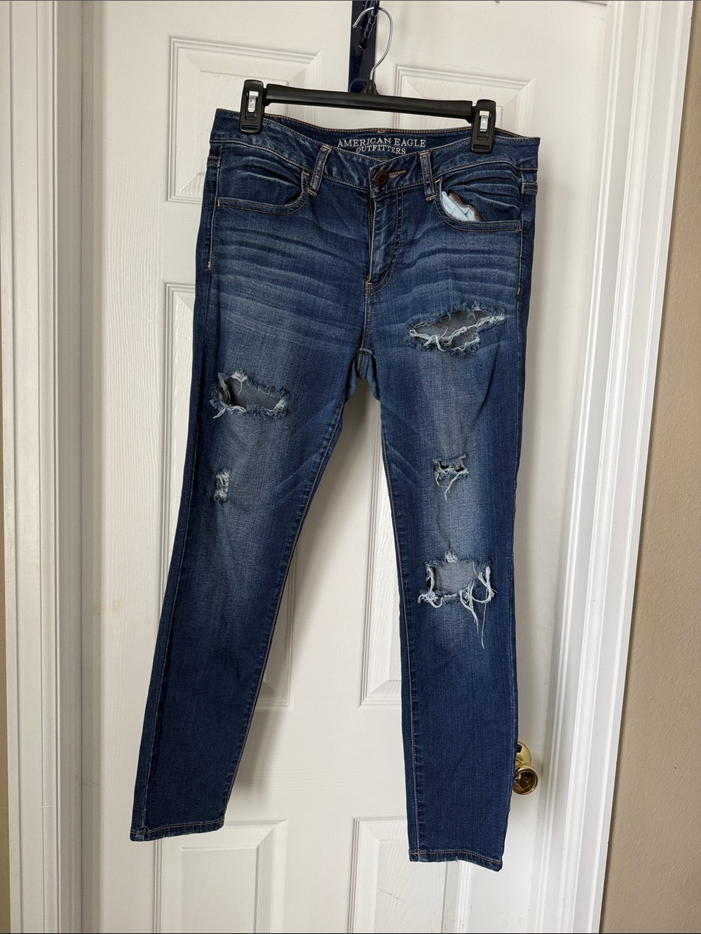 American Eagle Outfitters Dark Blue Ripped Skinny Jeans